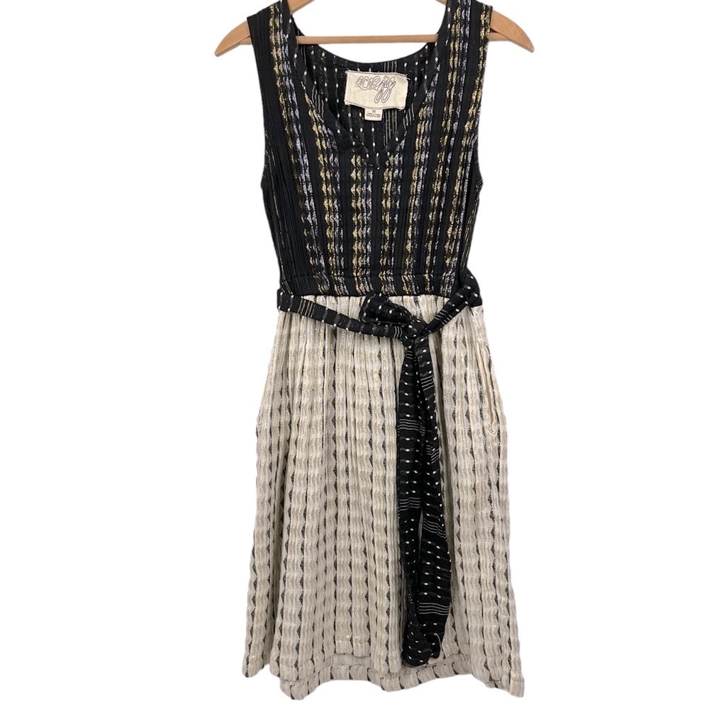 ACE & JIG Metallic Pintuck Tied Waist A-Line Dress